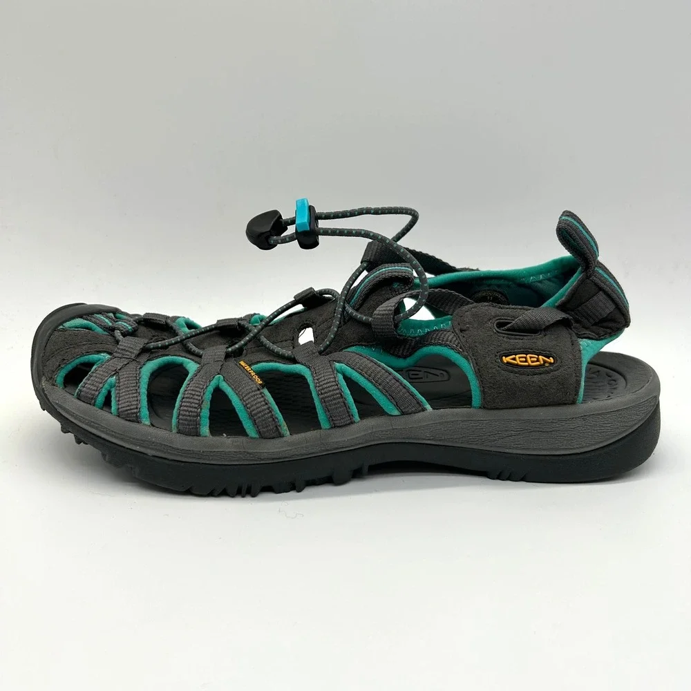 Keen Whisper Water Sandals Womens 11 Gray Teal Hiking Outdoor Bungee Waterproof
